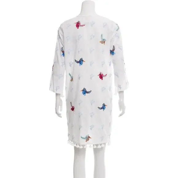 Figue Tassel-Trimmed Bird Embroidered Dress Cover-Up - M - White Multi